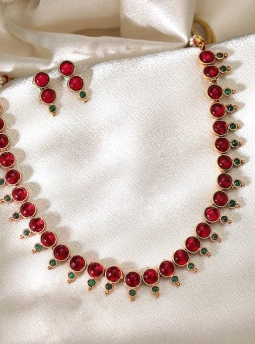 Shop Rubans Gold plated faux ruby and emerald necklace set Online