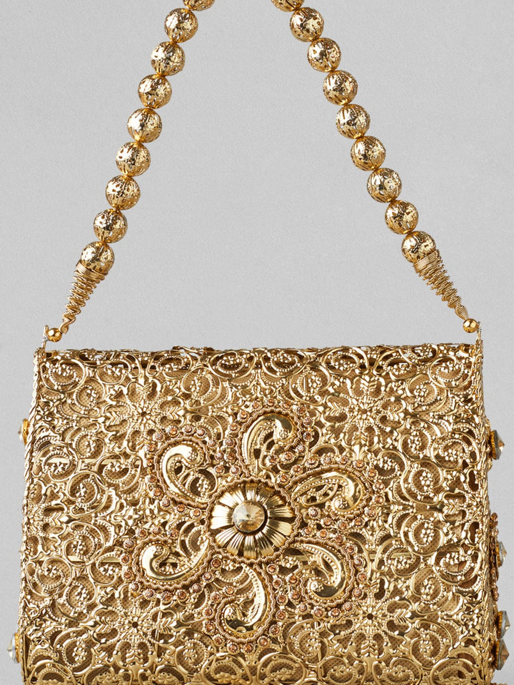 Rubans Golden Colour Sling Bag With Golden Coloured Embroidery. Handbag & Wallet Accessories