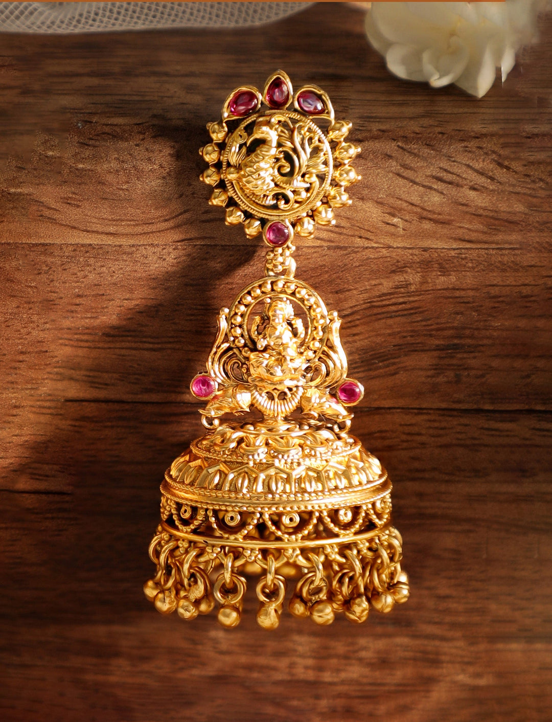 Rubans Golden Serenity 22k Gold Gold Plated Temple Design Jhumka Danglers Earrings