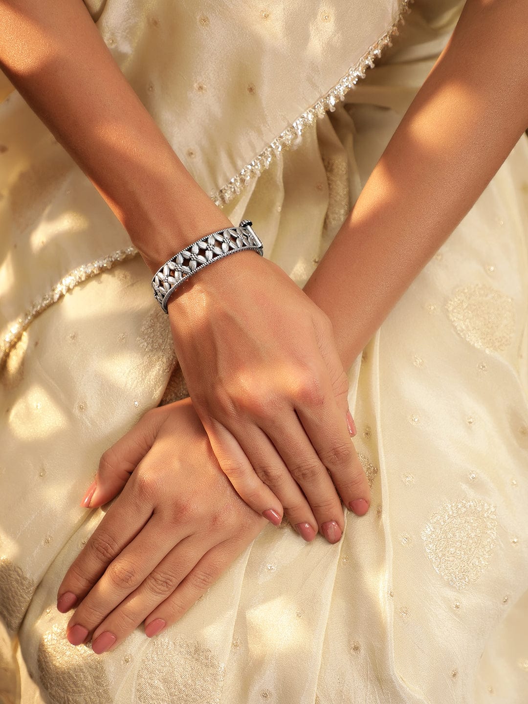 Rubans Oxidized silver plated textured handcrafted bracelet Bangles & Bracelets