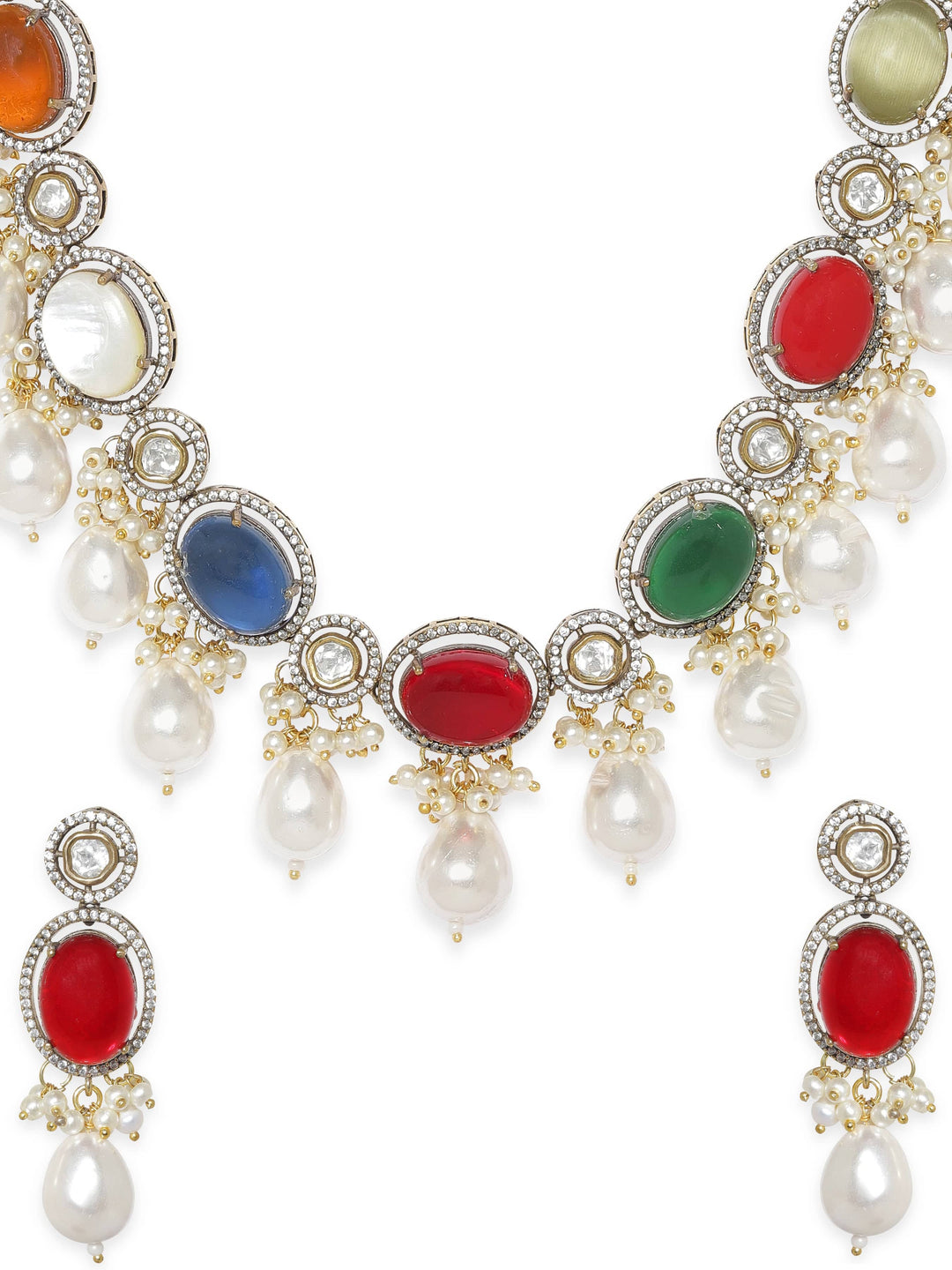 Rubans Radiant Mosaic: Multi-Coloured Stone Ad Necklace Set Jewellery Sets