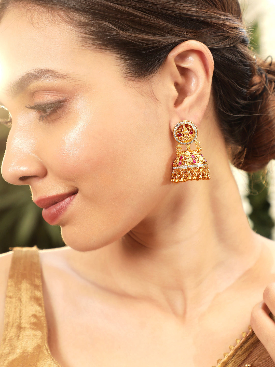 Rubans Regal Radiance Temple-Inspired 22k Gold Jhumka Delight Earrings