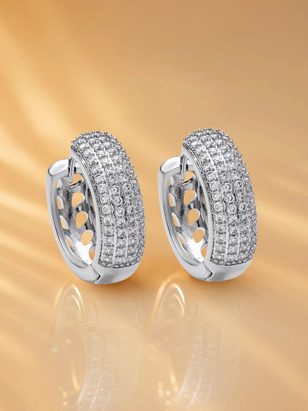 Rubans Rhodium-Plated Brass Pavé Classic Hoop Earrings with Clear Cubic  Zirconia Detailing - Main Image