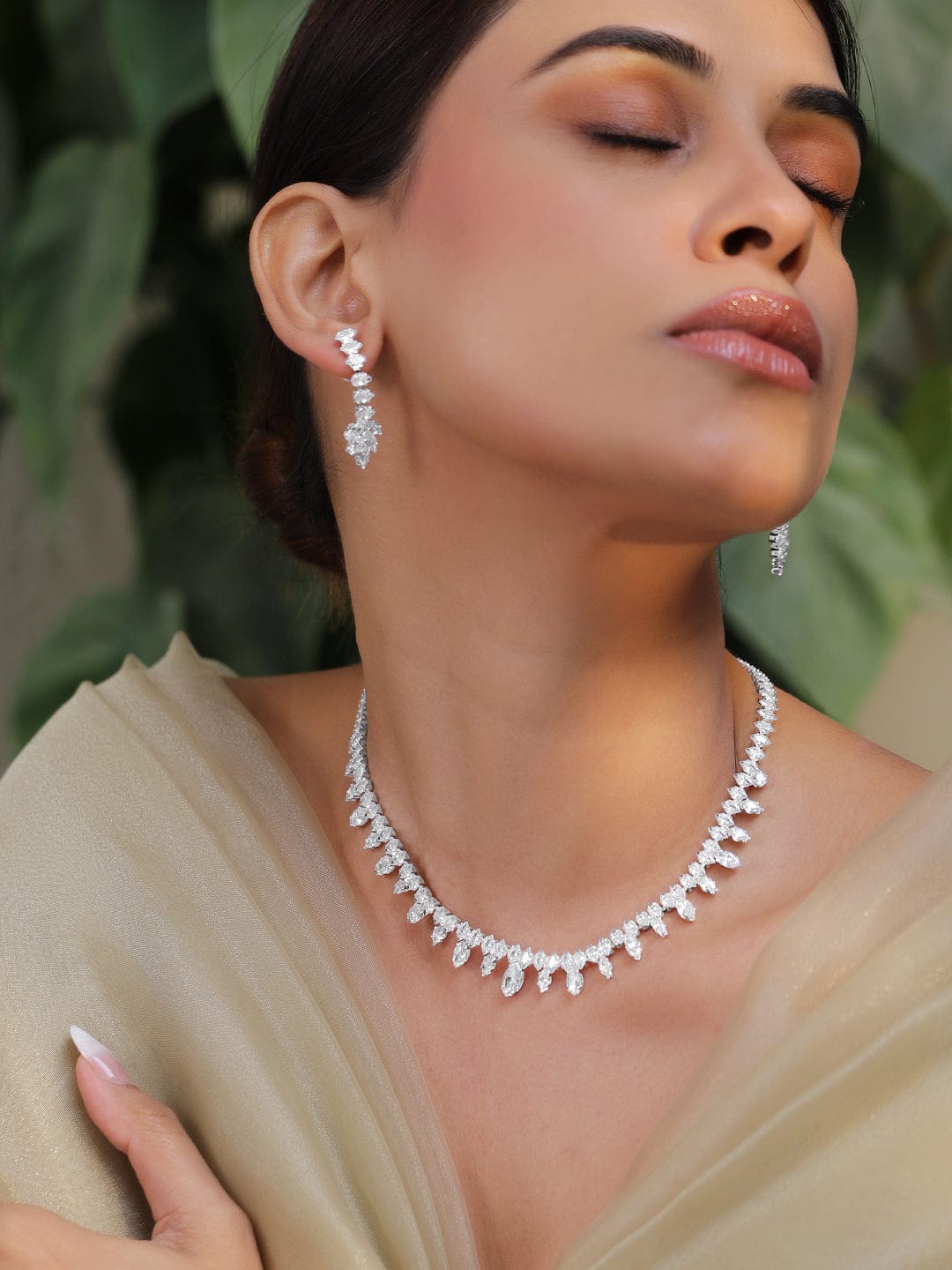 Rubans Rhodium-Plated Crystal-Studded Jewellery Set