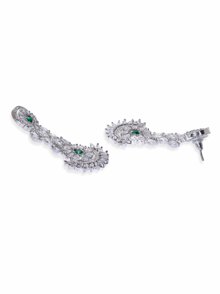 Rubans Rhodium-Plated CZ Stone- Studded Necklace  Earrings Jewellery Set