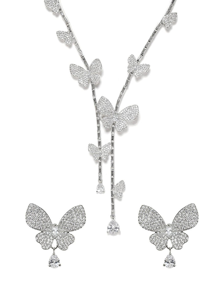Rubans Rhodium-Plated CZ-Studded Necklace  Earrings Set Jewellery Sets