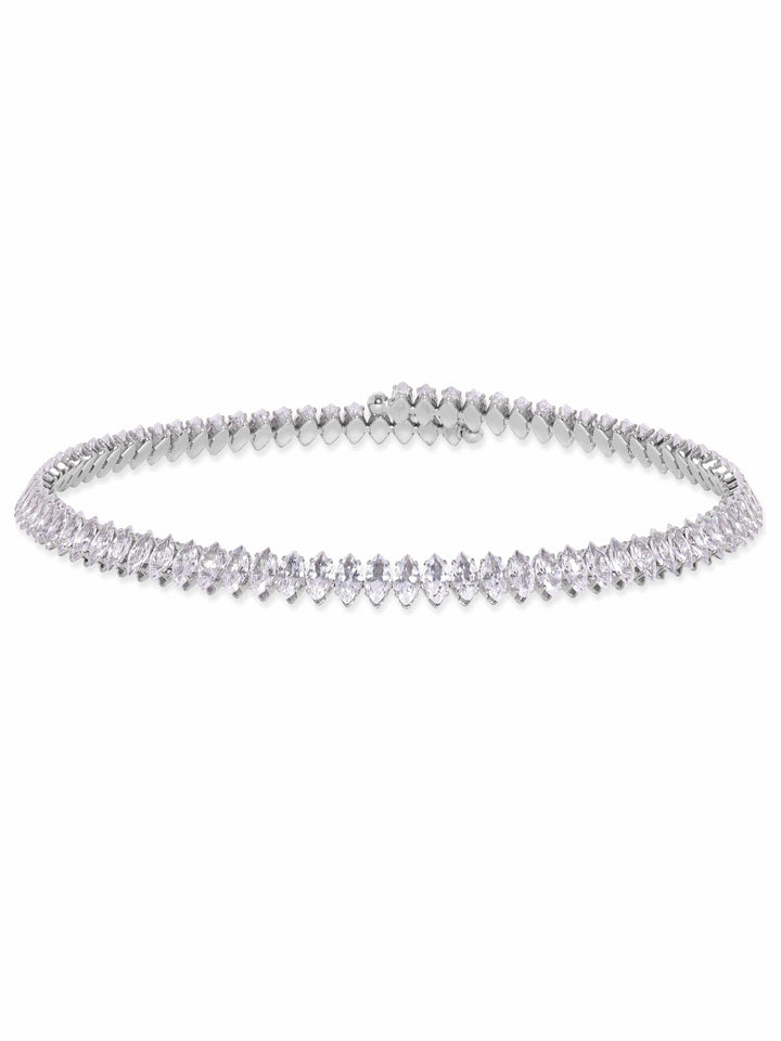 Rubans Rhodium Plated Korean Crystal studded Adjustable Choker necklace Necklace