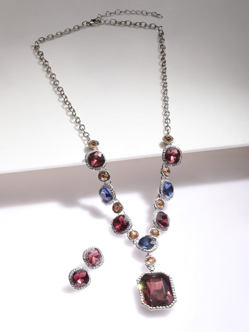 Rubans Rhodium-Plated Royal Rhinestone Zirconia Embellished Necklace set Jewellery Set