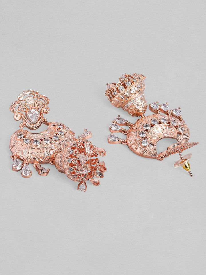Rubans Rose Gold Plated Stone Hanging Jhumka Earrings. Earrings