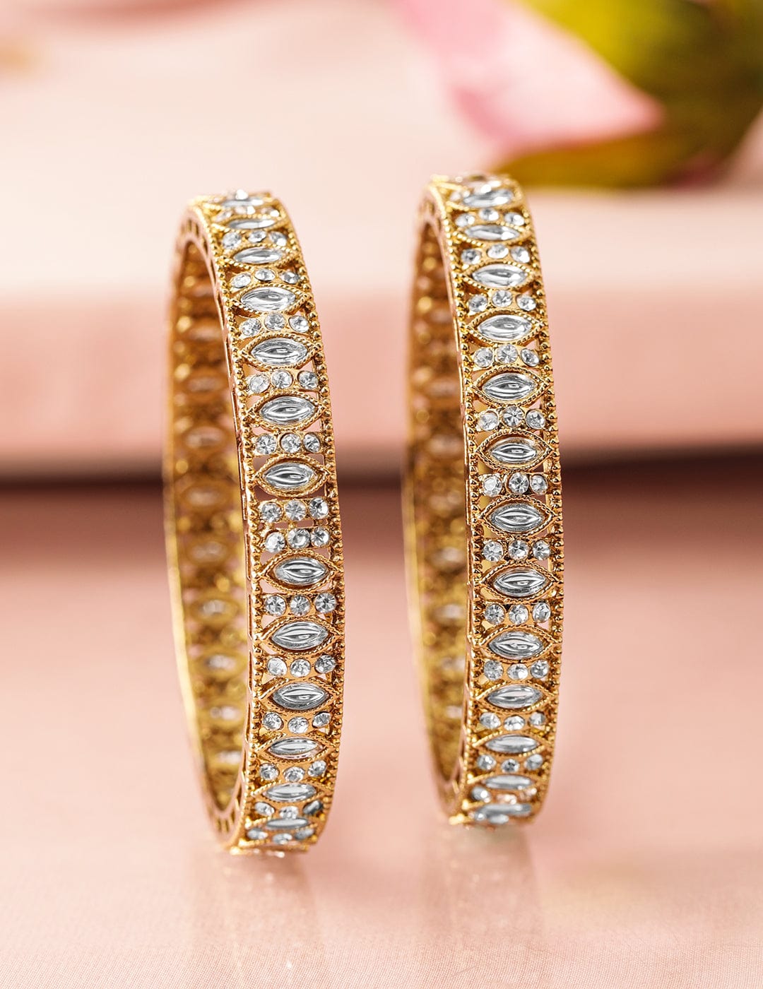 Rubans Set of 18 K Mehandi Gold-Plated Bangles with Cubic Zirconia