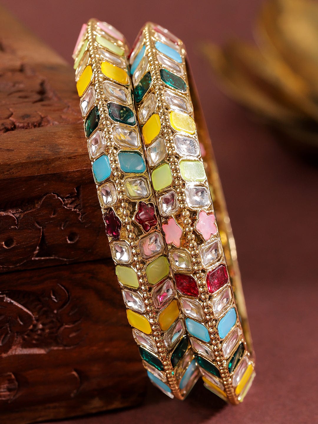 Rubans Set of 18K Gold-Plated Multi-Coloured Zirconia Stone Studded