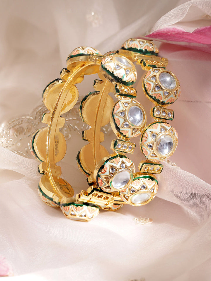 Rubans Set Of 2 Gold-Plated Kundan-Studded Bangles Bangles & Bracelets