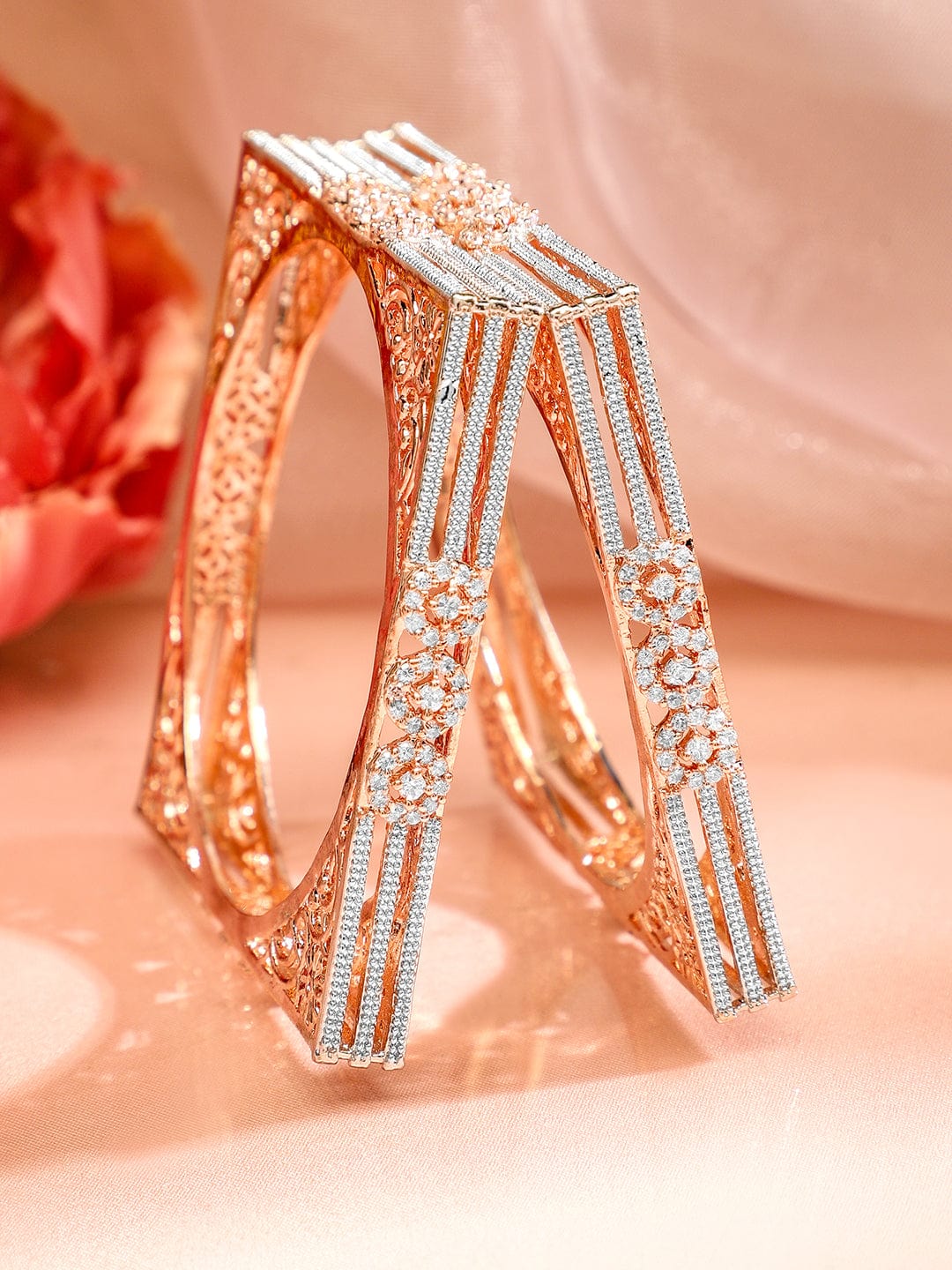 Rubans Set Of Rose Gold-Plated Cubic Zirconia Stone Studded Handcraf