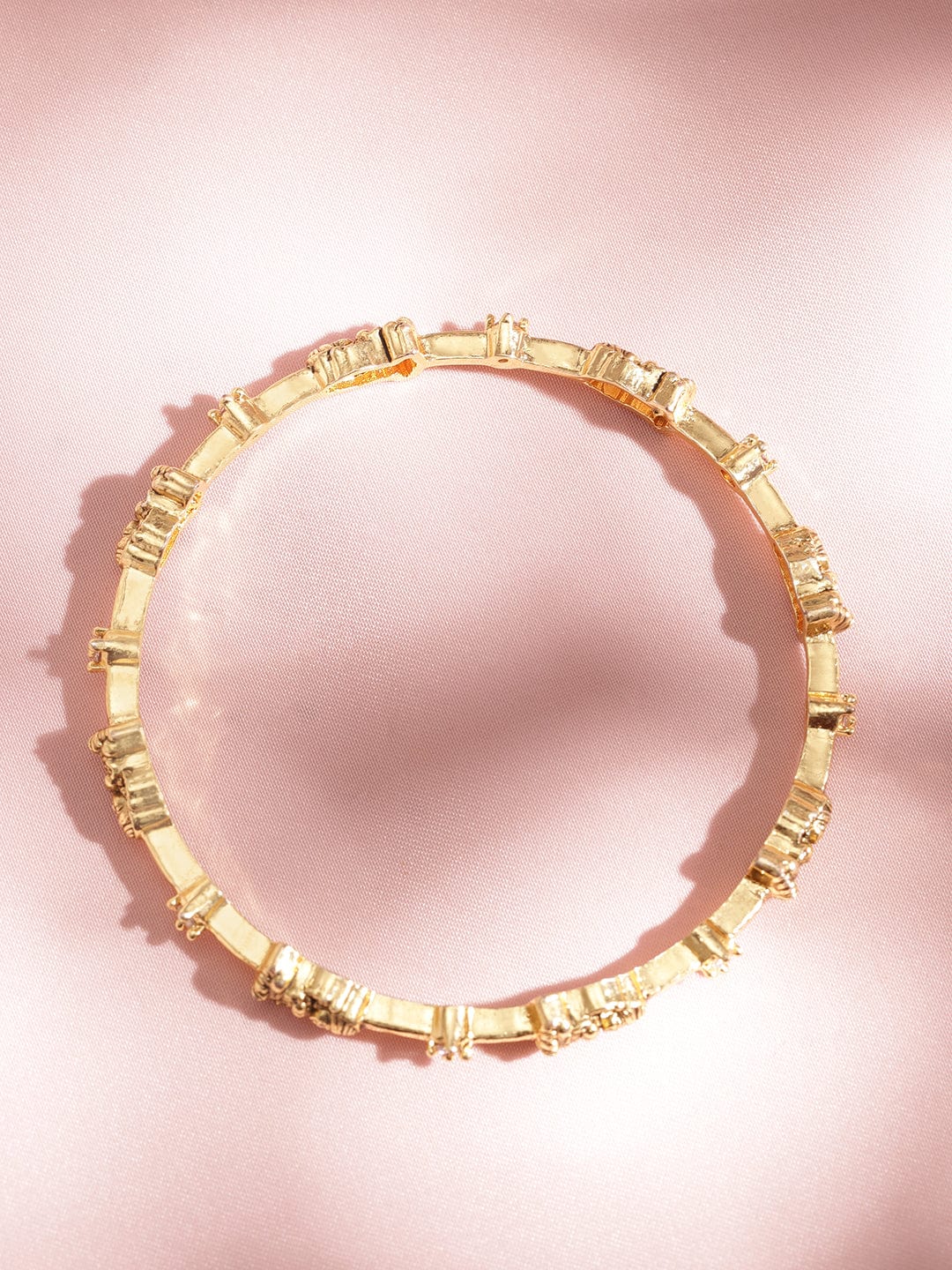 Rubans Set of 4, 22K Gold plated Zirconia Studded Goddess Motif Handcrafted Temple Bangles Bangles & Bracelets