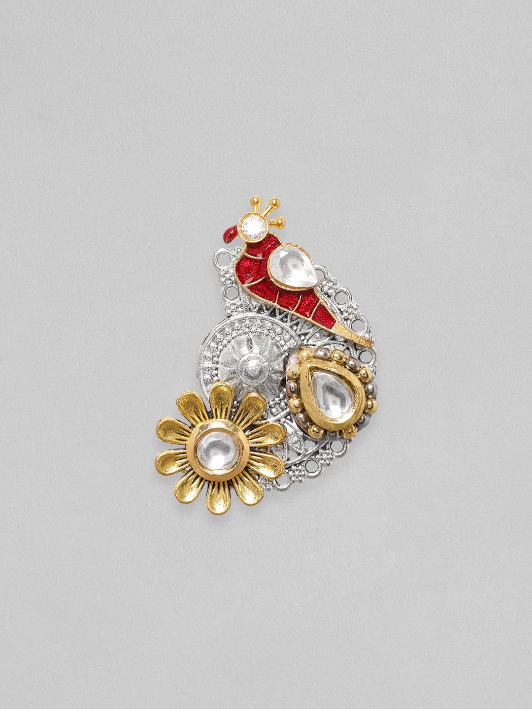Rubans Silver & Gold Plated Kundan Studded Red Enemal Stud Earring Earrings