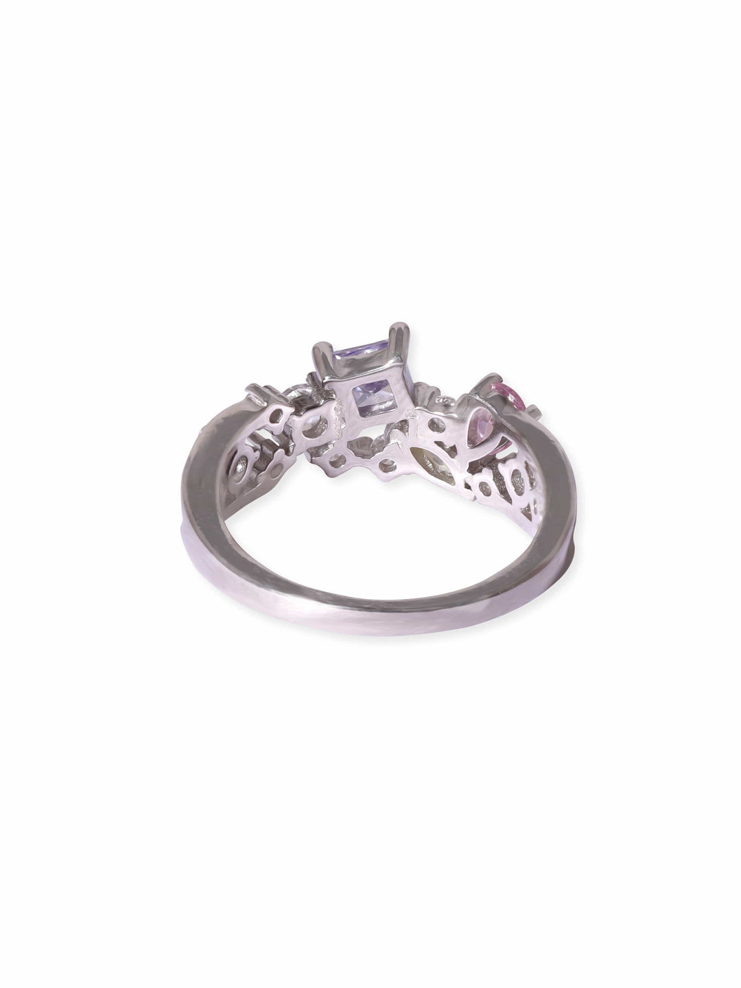 Rubans Silver Rhodium Plated Pastel & White Zirconia Studded Ring Rings