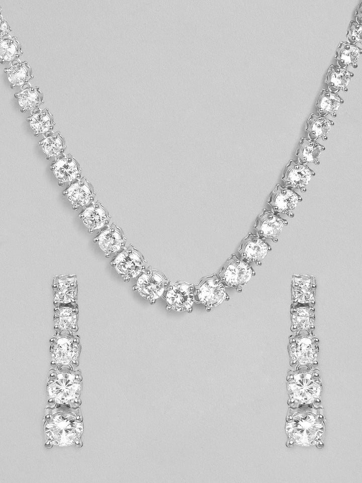 Rubans Silver Toned CZ Necklace with Earrings Necklace Set