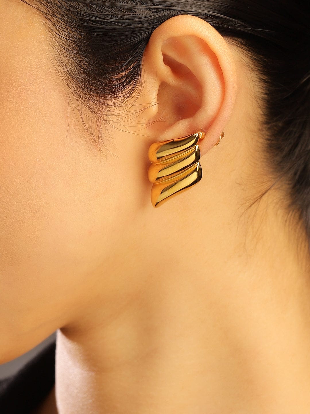 Rubans Voguish 18K Gold Plated Stainless Steel Tarnish Free Waterproof Classic Stud Earrings