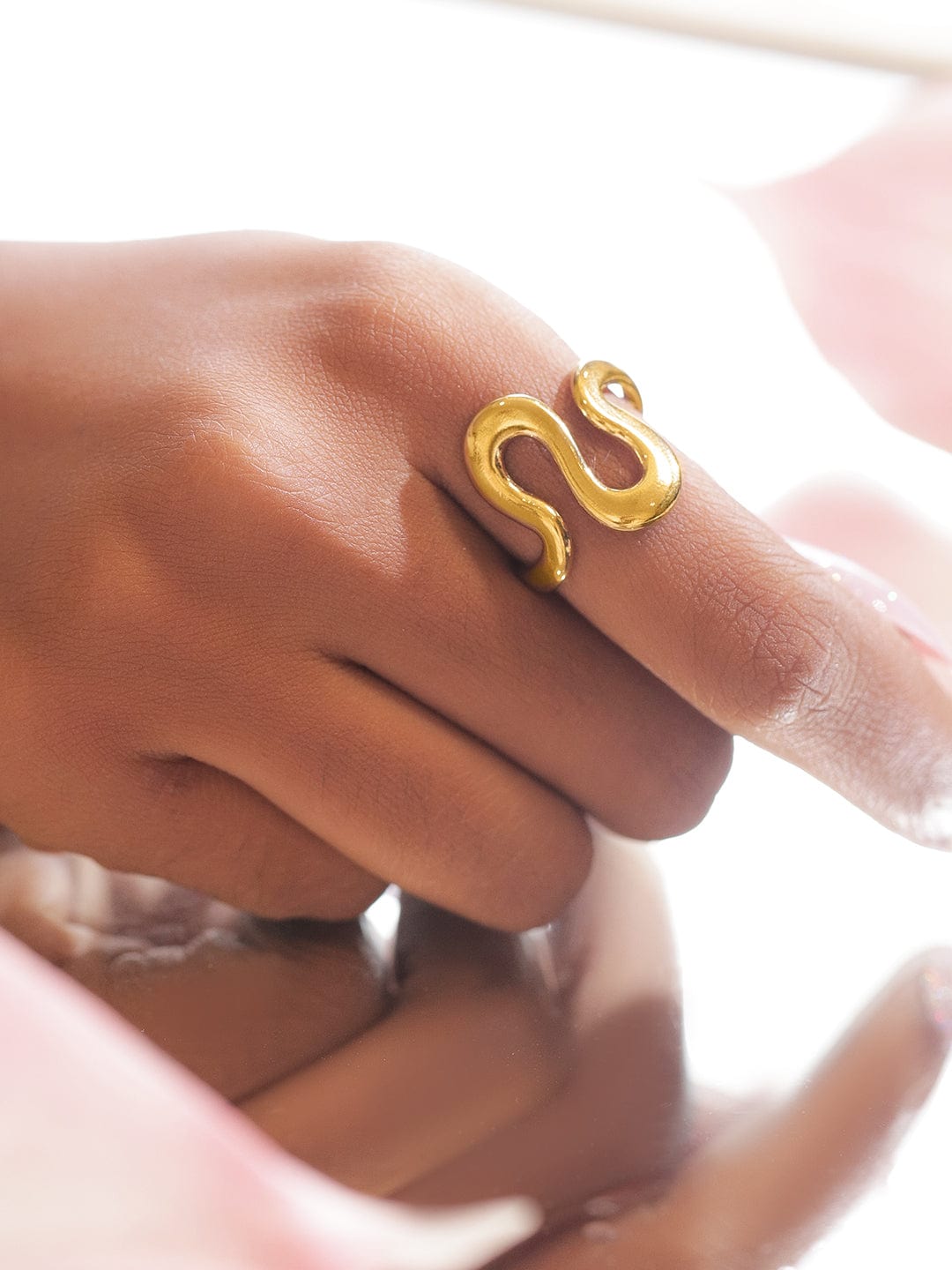 Rubans Voguish 18K Gold-Plated Stainless Steel Tarnish-Free Waterproof  Fluid Wave Wrap Adjustable Ring