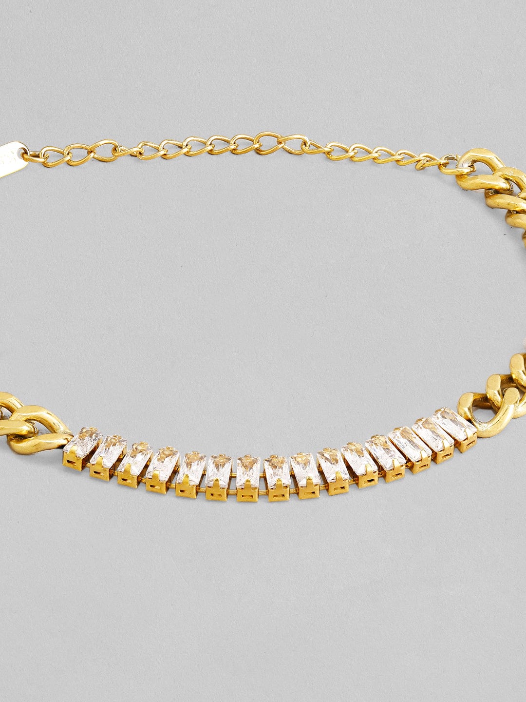 Rubans Voguish 18K Gold Plated Stainless Steel Waterproof Cuban Chain Bracelet With Zircon Baguettes Studded. Bangles & Bracelets