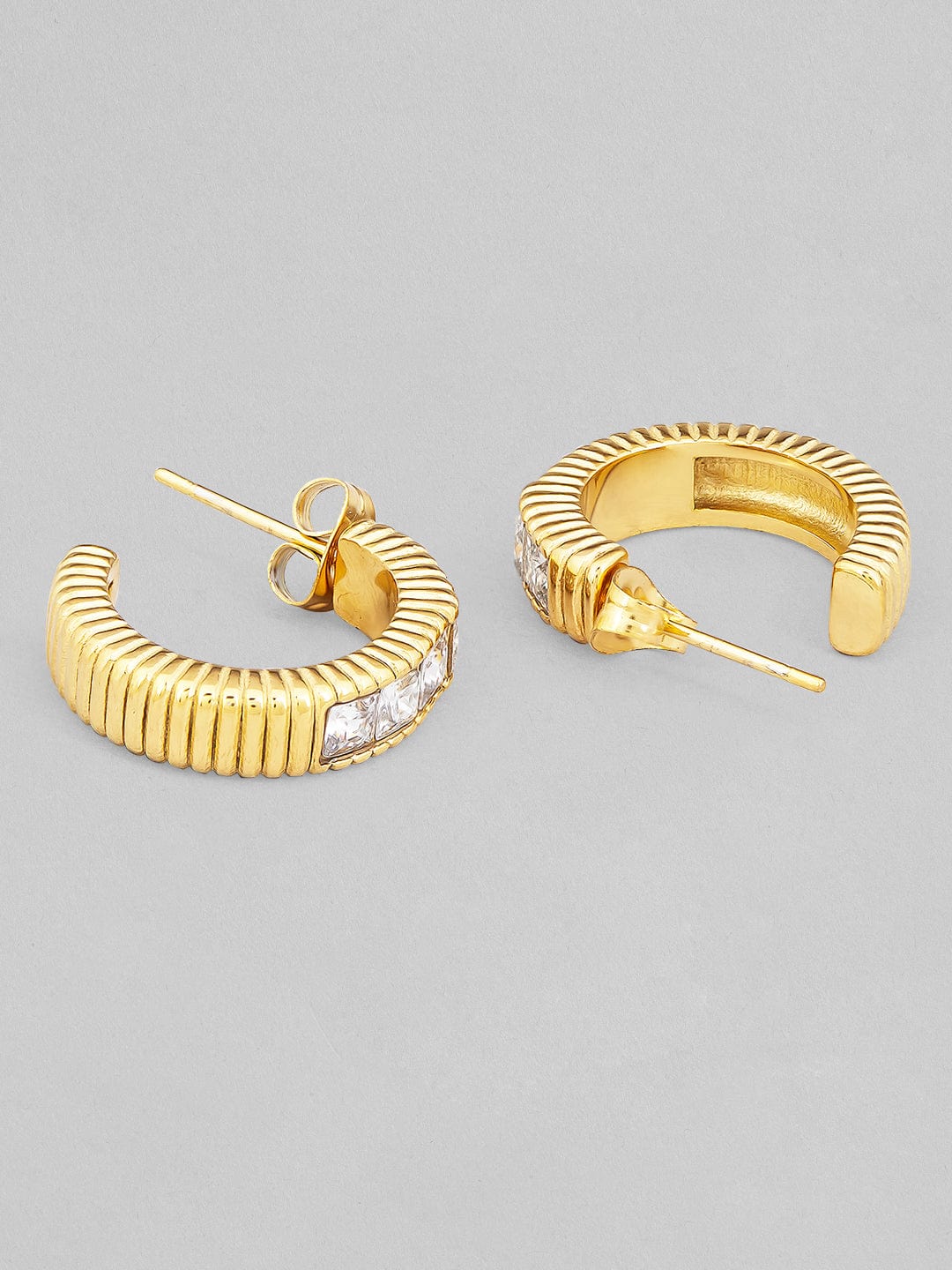 Rubans Voguish 18K Gold Plated Stainless Steel Waterproof Huggie Hoop Earring With Zircons. Earrings