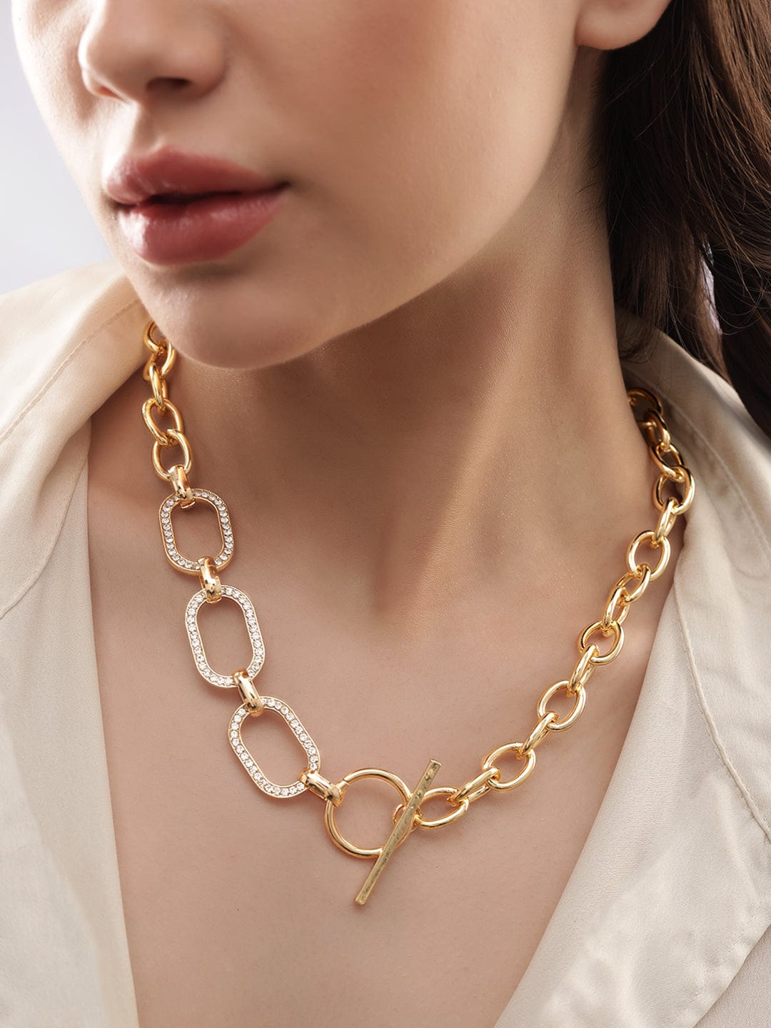 Rubans Voguish 22K Gold plated Link chain Chunky Statement copper necklace Necklace