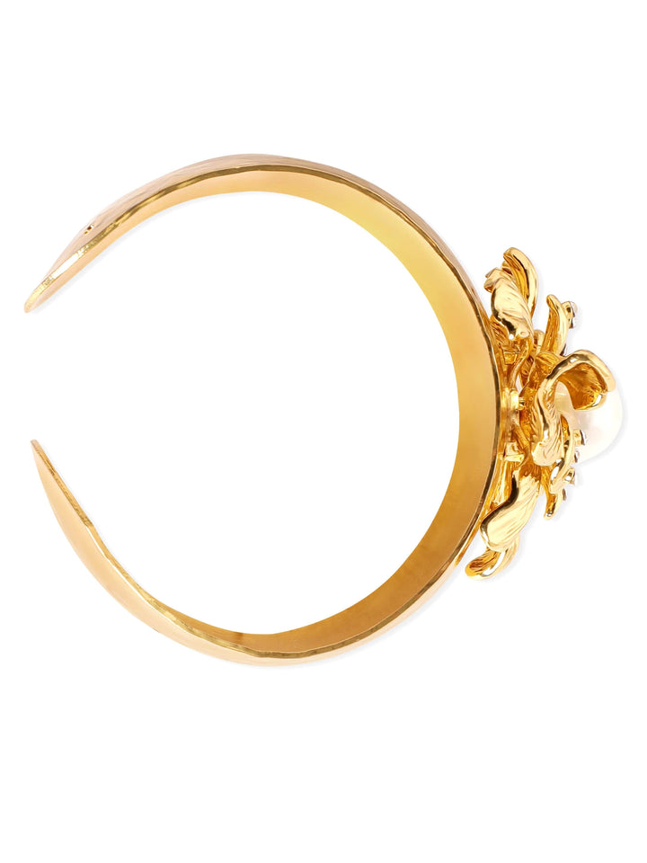 Rubans Voguish 22K Gold plated Zirconia studded Floral motif pearl studded Adjustable bracelet Bangles & Bracelets