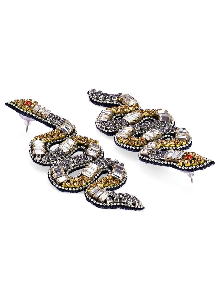Rubans Voguish Dark Coloured Beaded Snake Earrings. Earrings