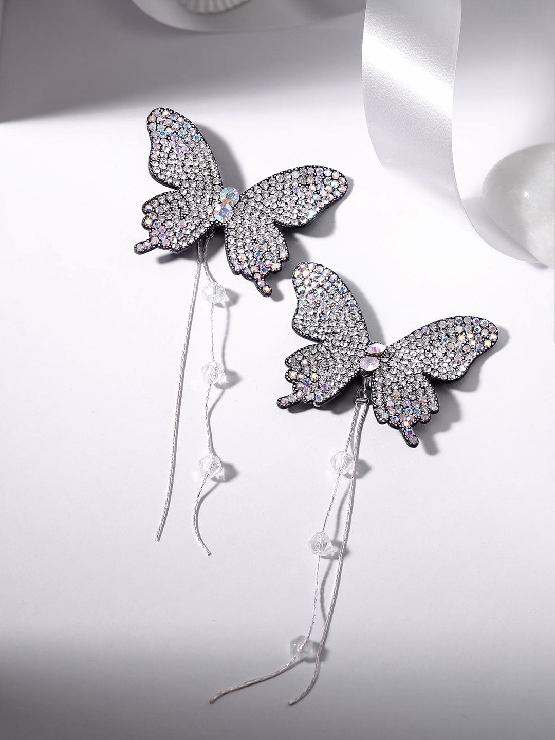 Rubans Voguish Enchanting Butterfly Stud Earrings with Beaded Hangings