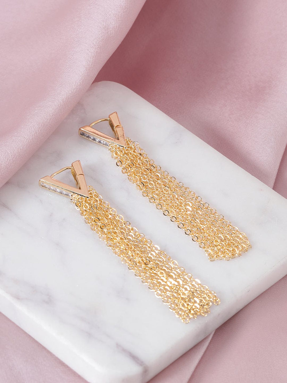 Rubans Voguish Gilded Allure: Gold Tone Drop Stainless Steel Earrings Earrings