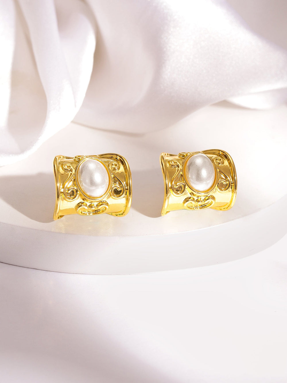 Rubans Voguish Gold-Plated Oval Half Hoop Earrings Earrings