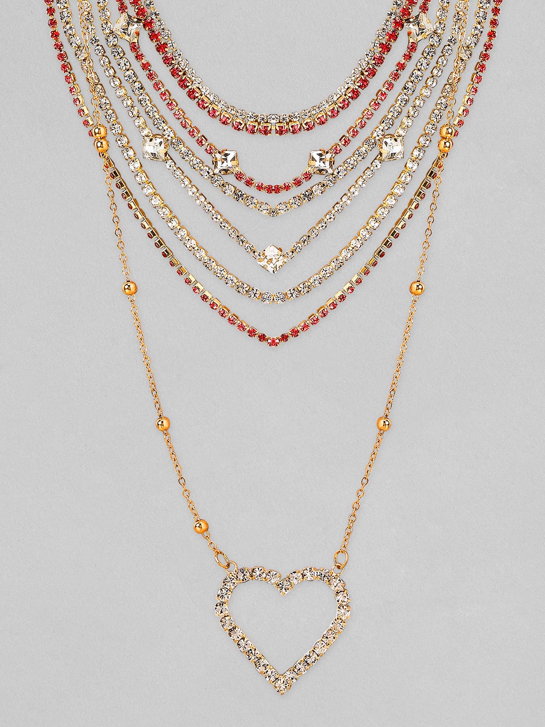 Rubans Voguish Gold Plated Zircon Studded Layered Necklace Chain & Necklaces