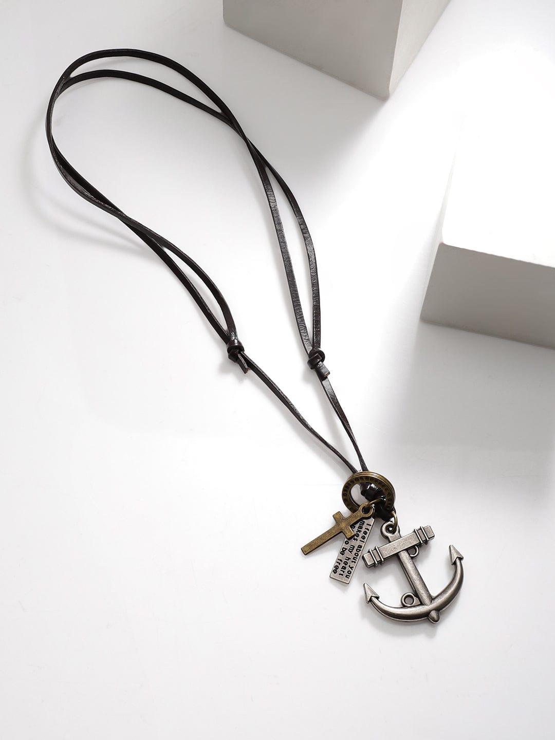 Rubans Voguish Men Brown Lather Adjustable Necklace With Arrow Pendant. Necklace and Chains