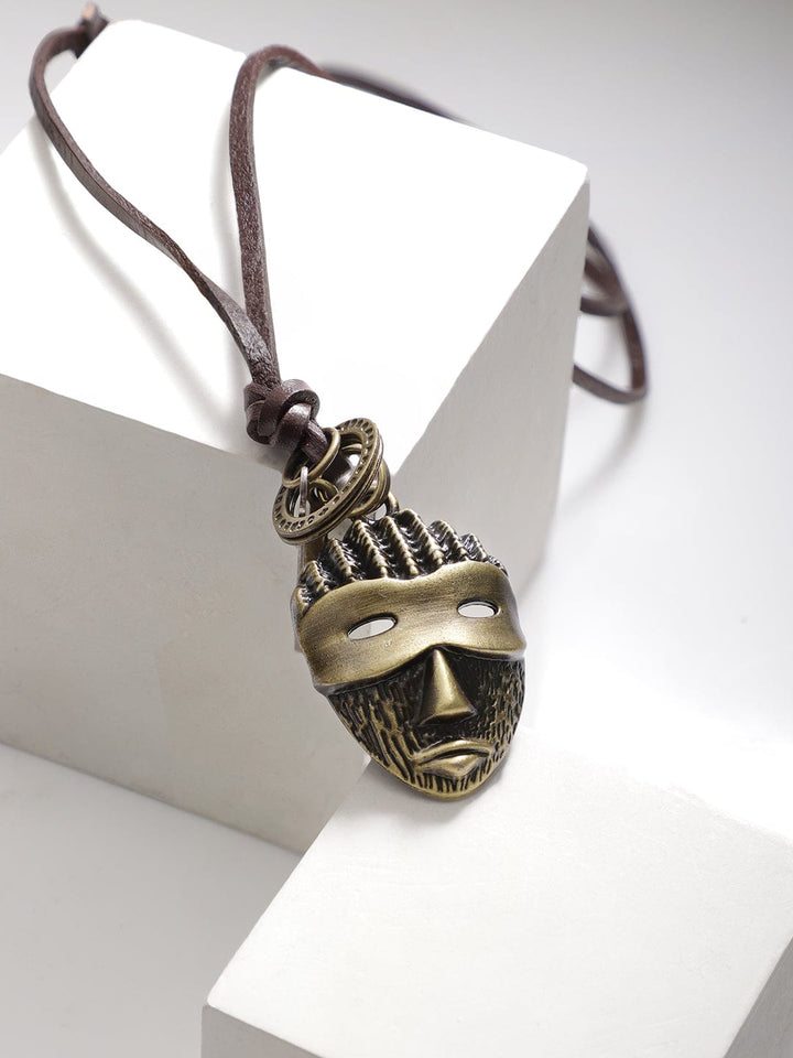 Rubans Voguish Men Brown Lather Necklace With Bohemian Mask Pendant Necklace and Chains