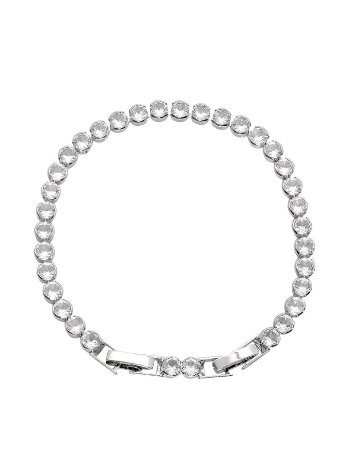 Rubans Voguish Rhodium-Plated Zirconia Studded Stunning Tennis Bracelet  Bracelet