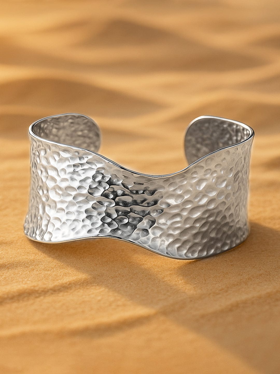Rubans Voguish Silver Plated Stainless Steel TarnishFree Waterproof  Hammered Cuff Bracelet