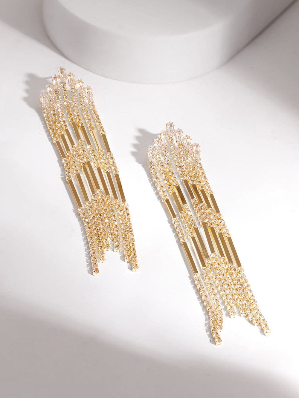 Rubans Voguish Women's 18KT Gold Plated Zircon Studded Shoulder Duster Earrings Drop Earrings