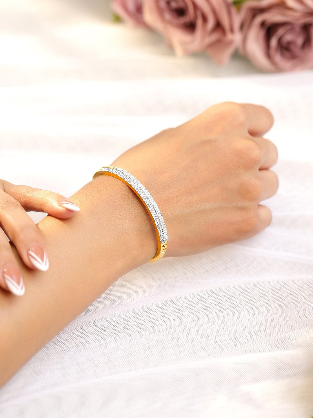 Rubans Women Brass Cubic Zirconia Handcrafted Gold-Plated Bangle-Style Bracelet