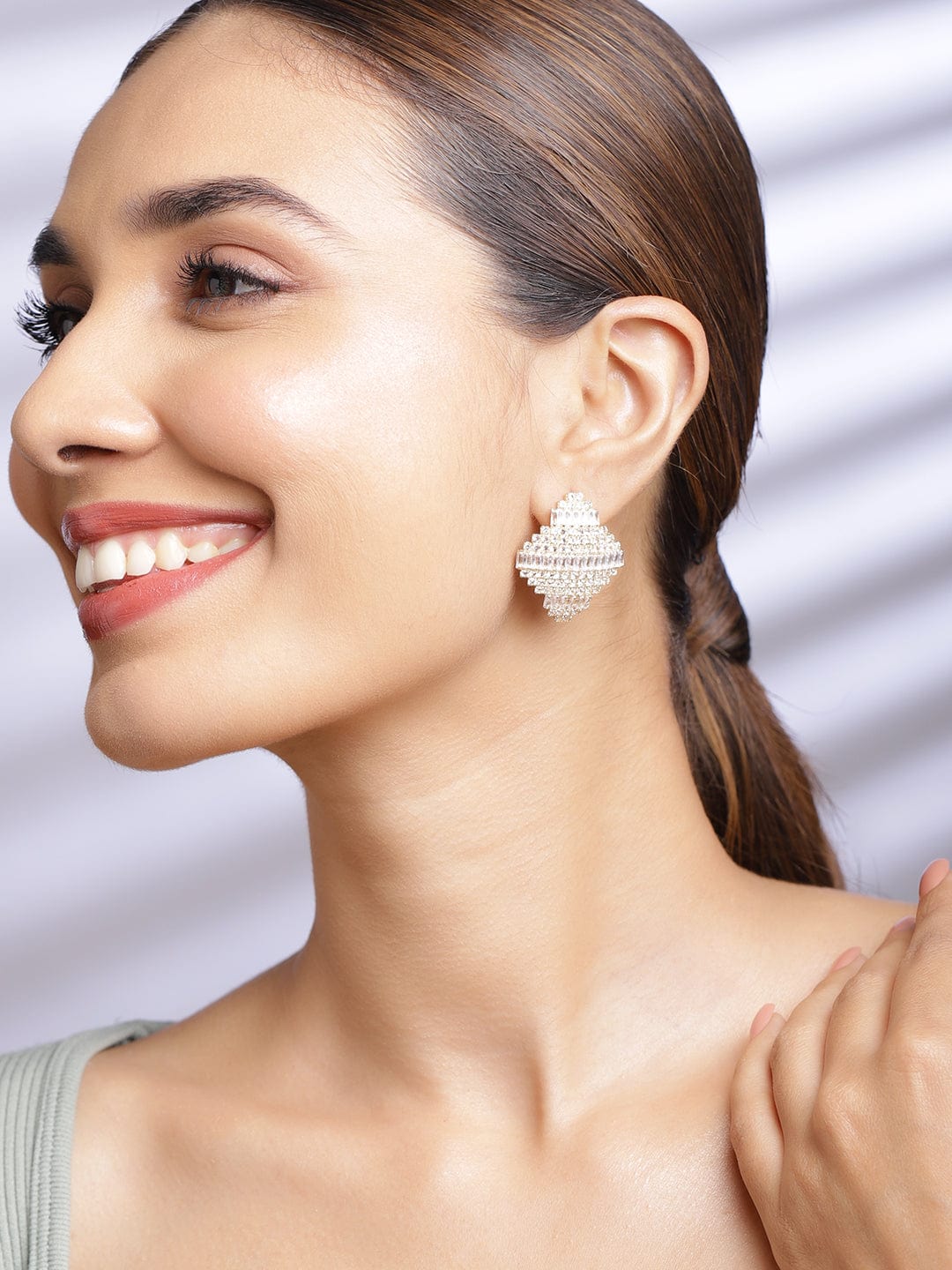 Rubans Women's Gold Plated Zirconia Studded Geometrical Stud Earrings Earrings