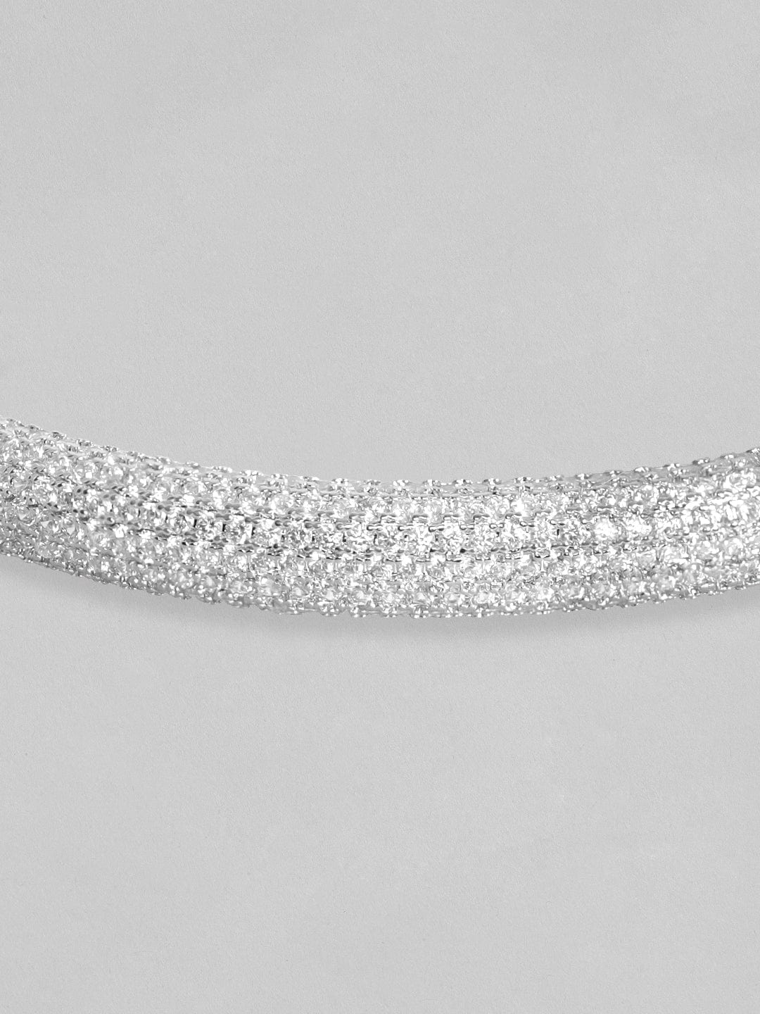 Rubans Women Silver-Toned & White Brass Cubic Zirconia Rhodium-Plated Cuff Bracelet Bracelets