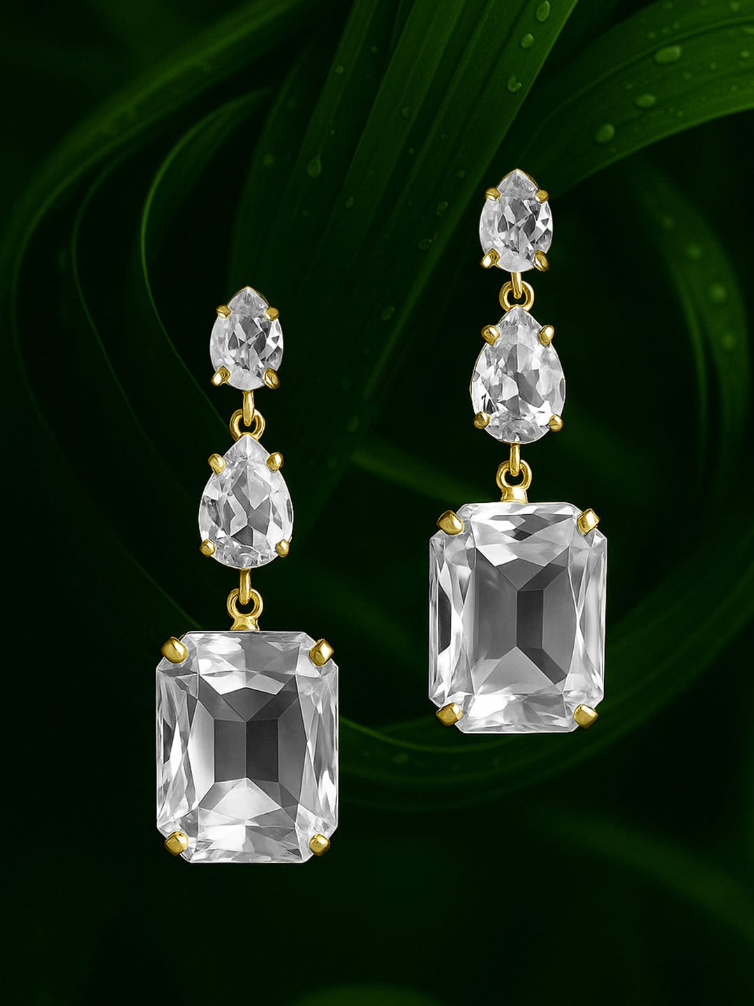 Rubans 18K Gold Plated Crystal Studded Drop Earrings