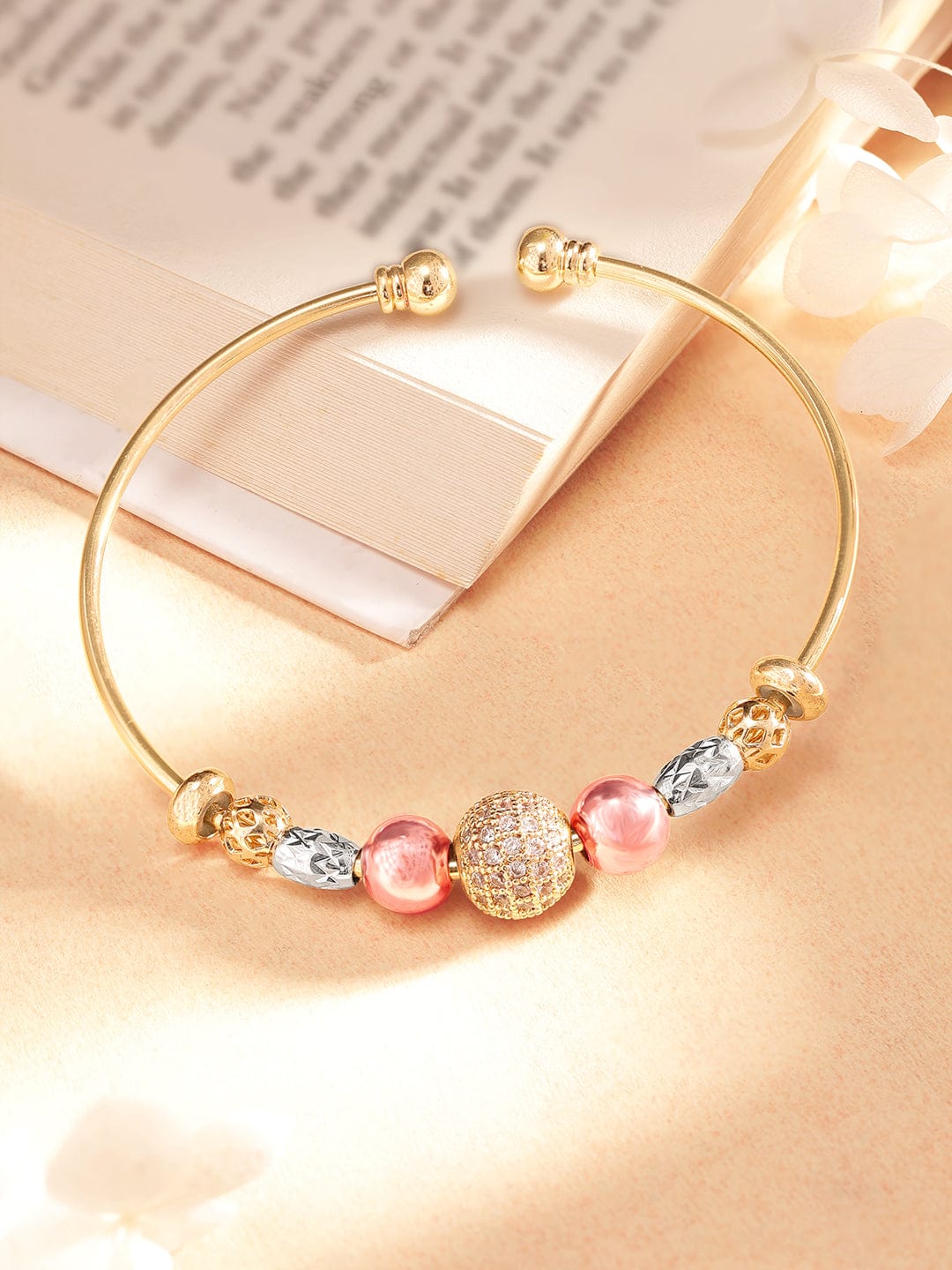 Rubans FASHION ACCESSORIES 18K Gold Plated Zirconia Beaded Charm