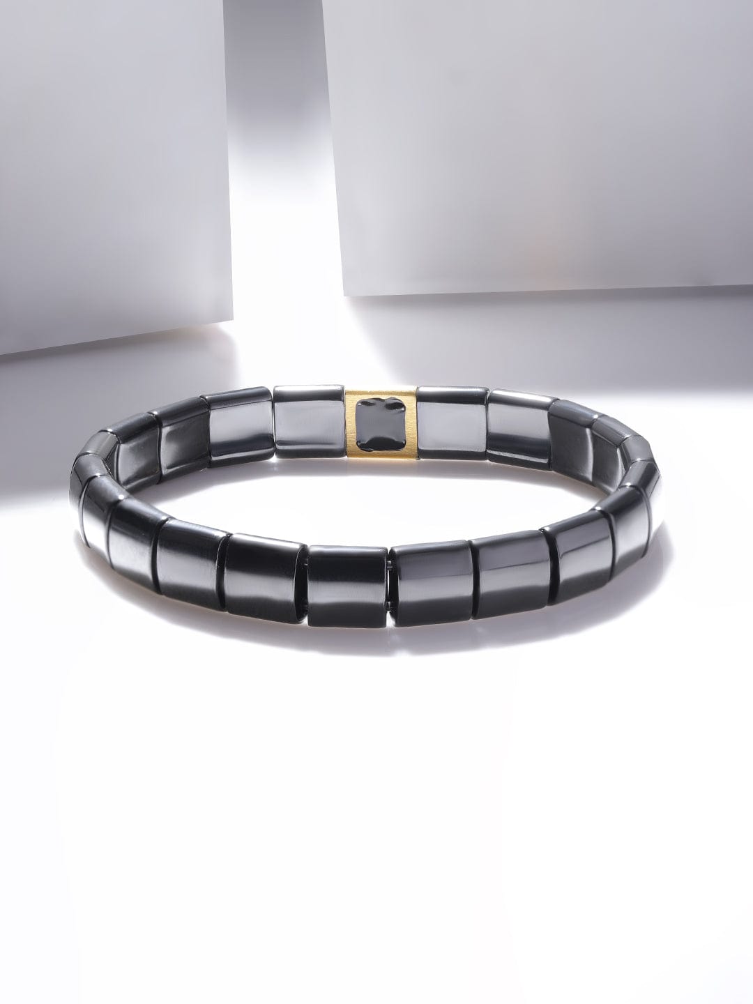 Voguish Men Black and Gold Toned High Quality Adjustable Ceramic Linked Bracelet Bracelet