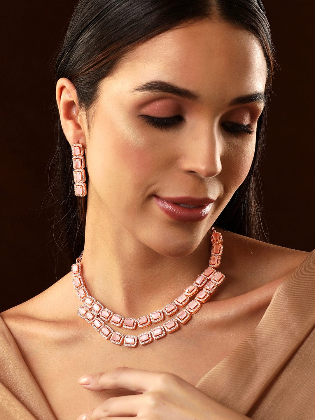Pink Cheap Rose Gold Jewelry Set Norah Rose Gold Pink Jewellery Set