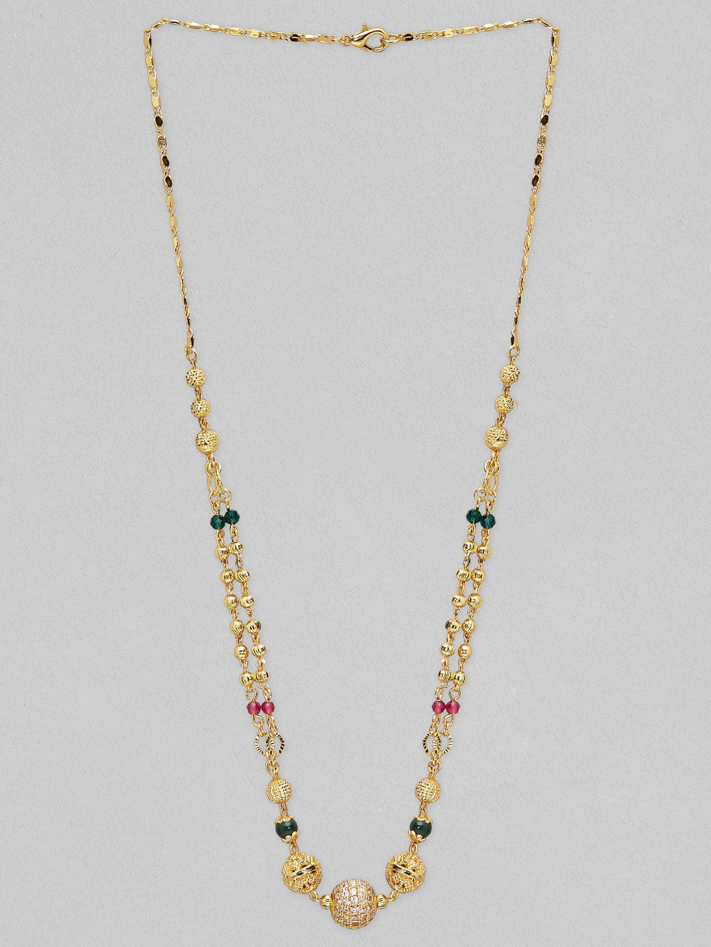 Rubans 22k Gold Plated Ethnic Neck Chain With Pink And Green Beads. Chain & Necklaces