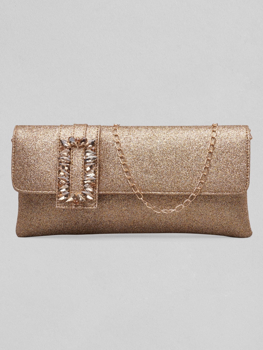 Rubans Gold Colour Bag With Shine And Studded Stone Design. Handbag & Wallet Accessories