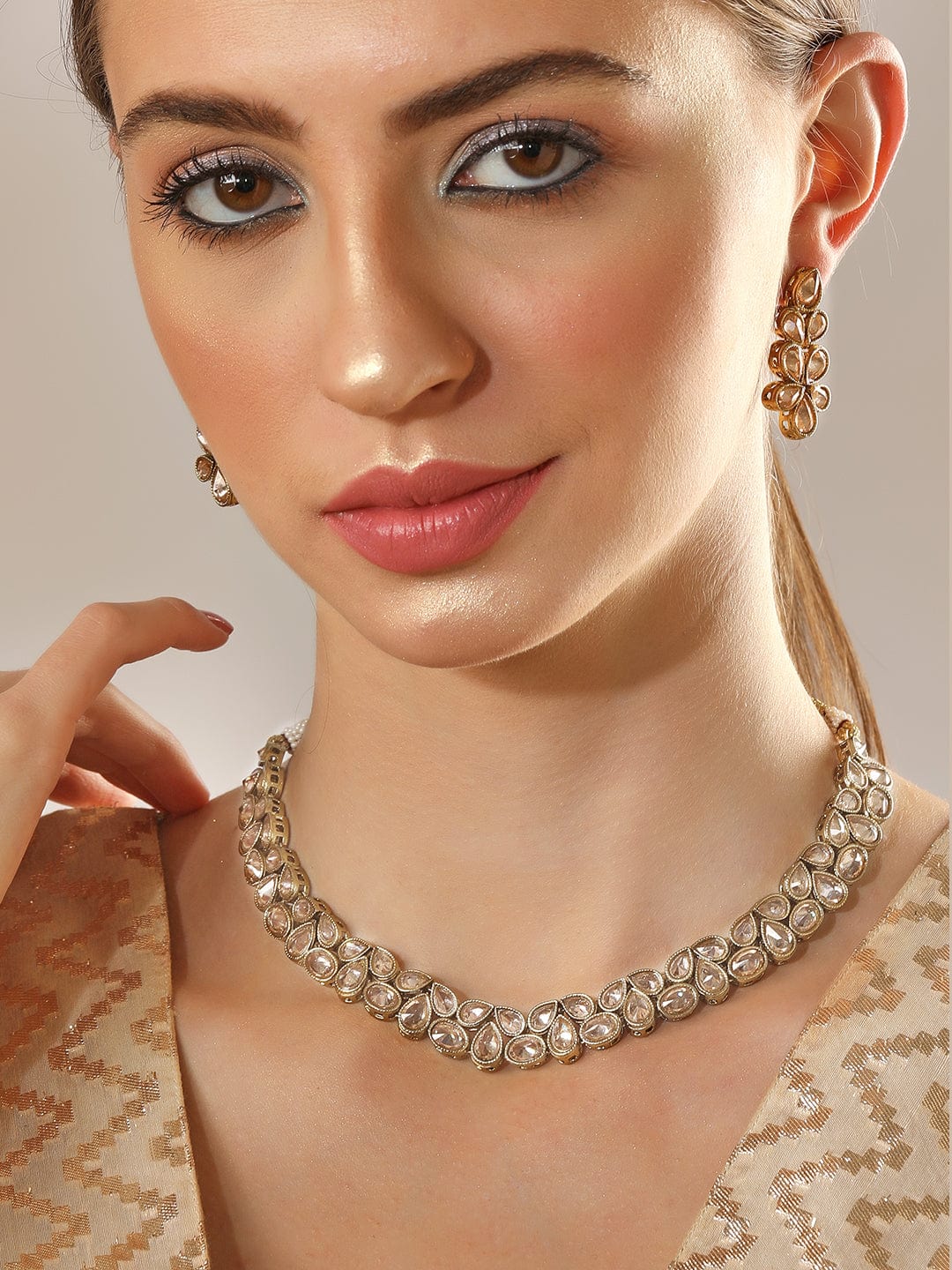 Rubans Gold-Plated Indian Traditional Kundan Necklace Set