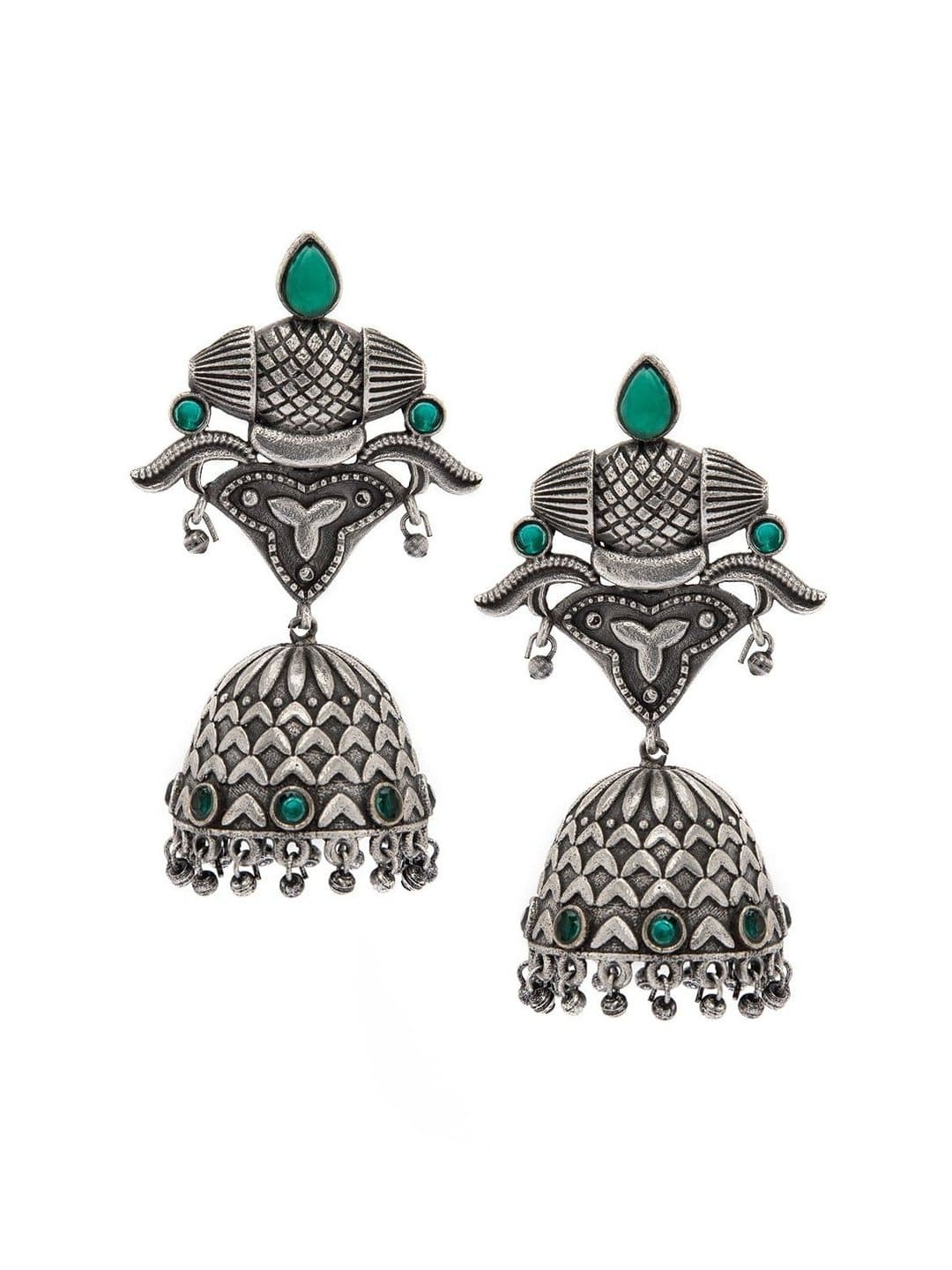 Rubans Oxidised Silver Toned Jhumka Earrings Earrings