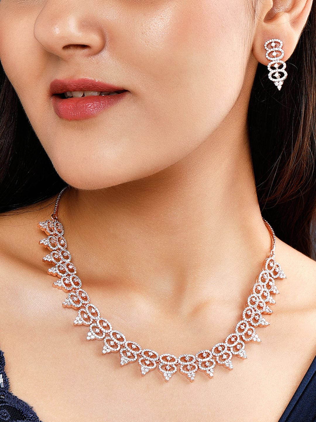 Buy Rose Gold Necklace Set, American Diamond Necklace Set