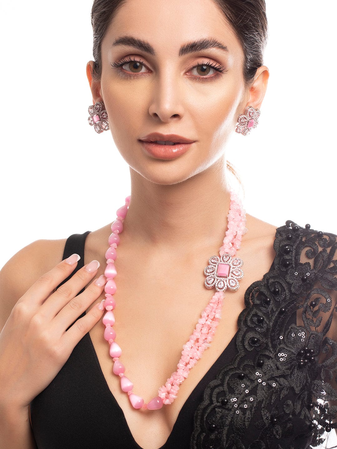 Pink colour online beads necklace